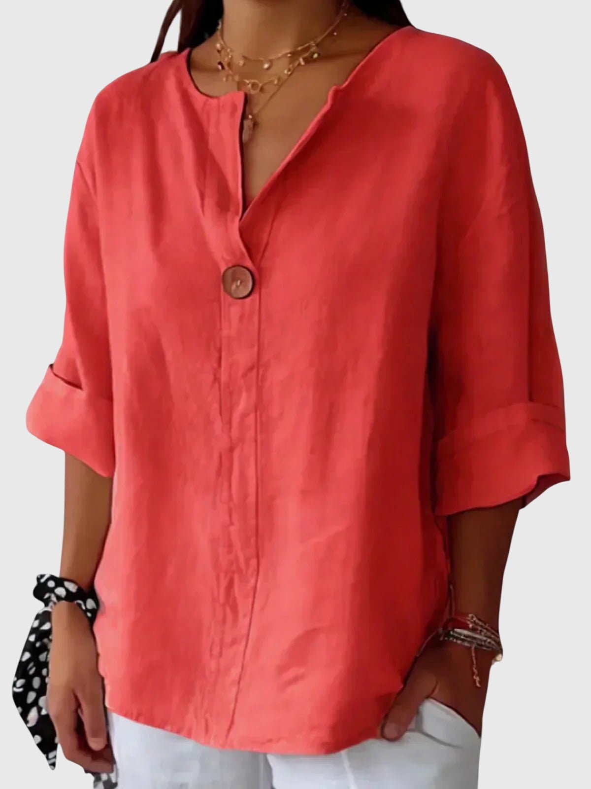 Oversized Linen V-Neck Blouse Minimalist Casual for Women