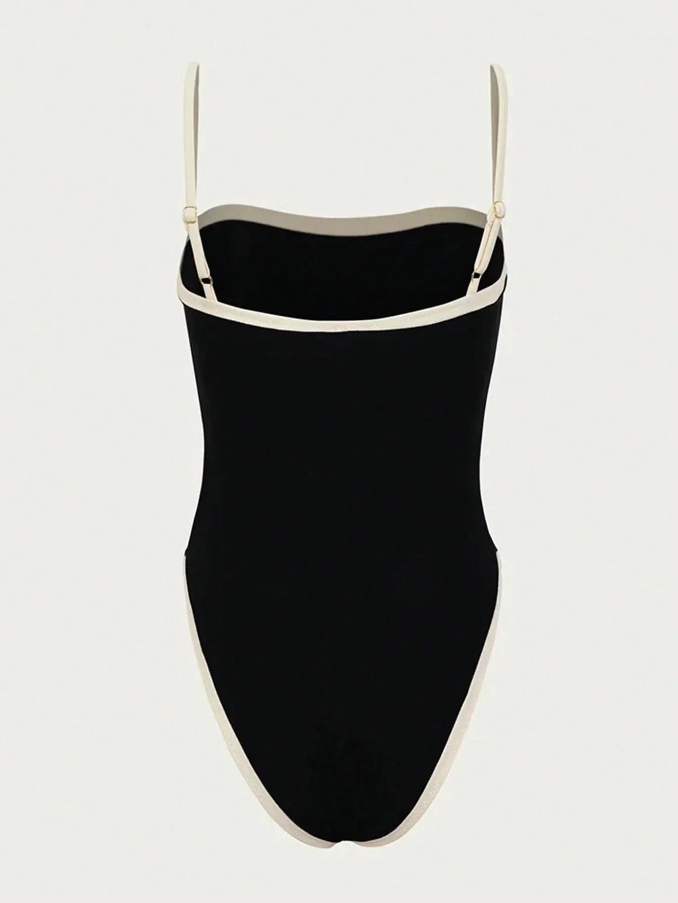 One-Piece Swimsuit in Black with High-Leg Cut and Contrast Detail