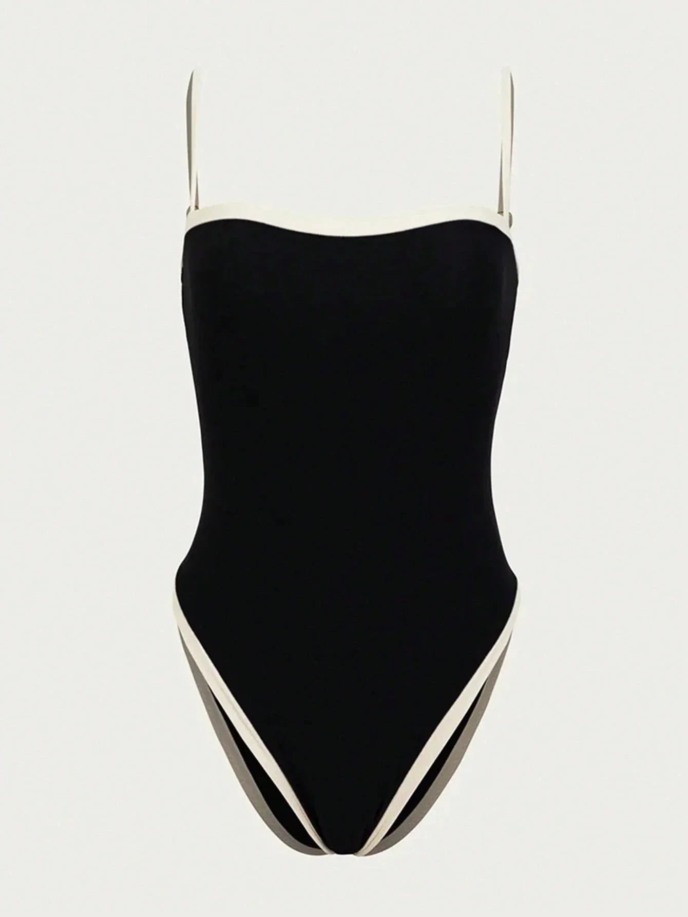 One-Piece Swimsuit in Black with High-Leg Cut and Contrast Detail