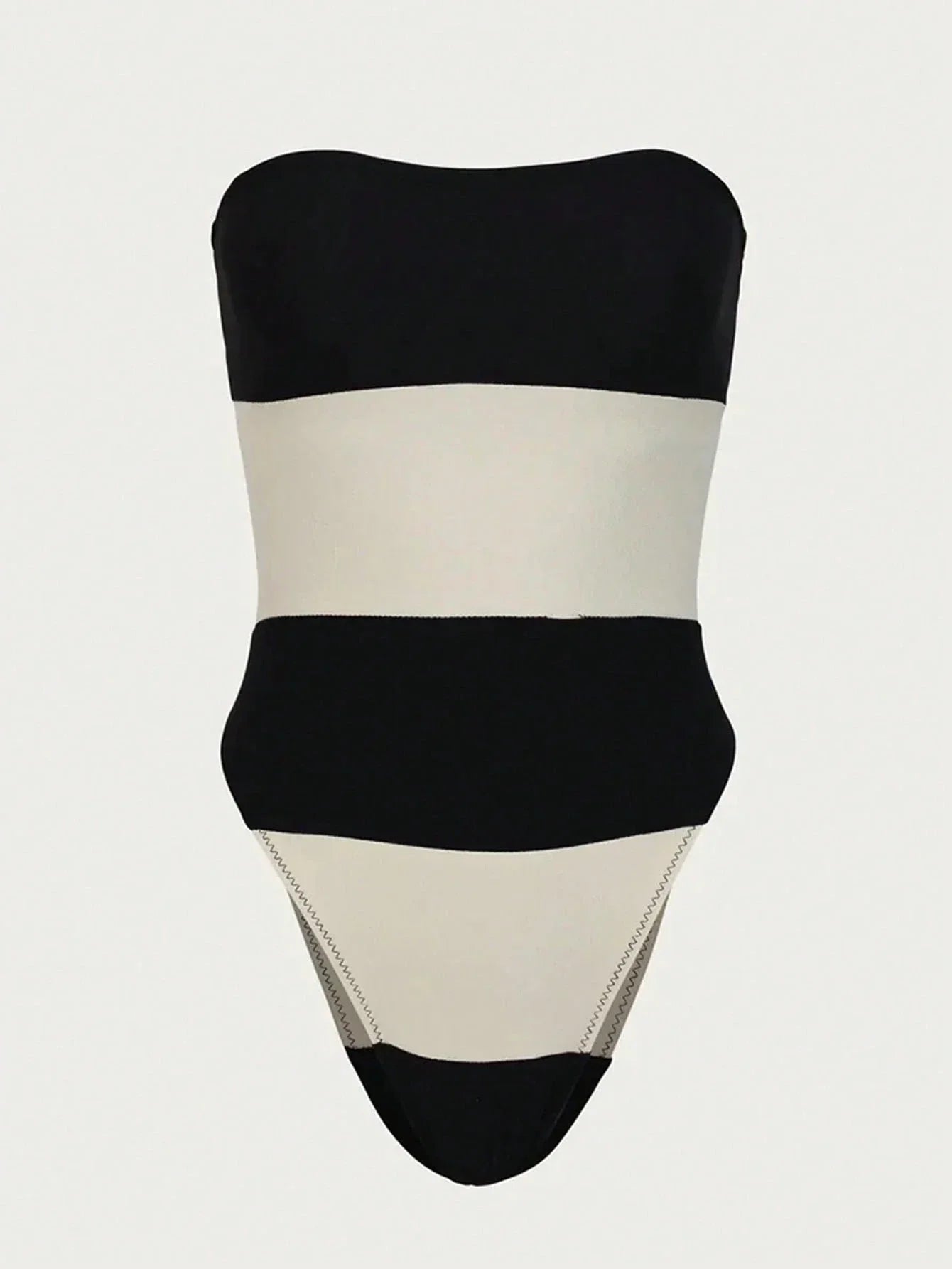 Off-Shoulder One-Piece Swimsuit with Contrast Stripe High-Leg