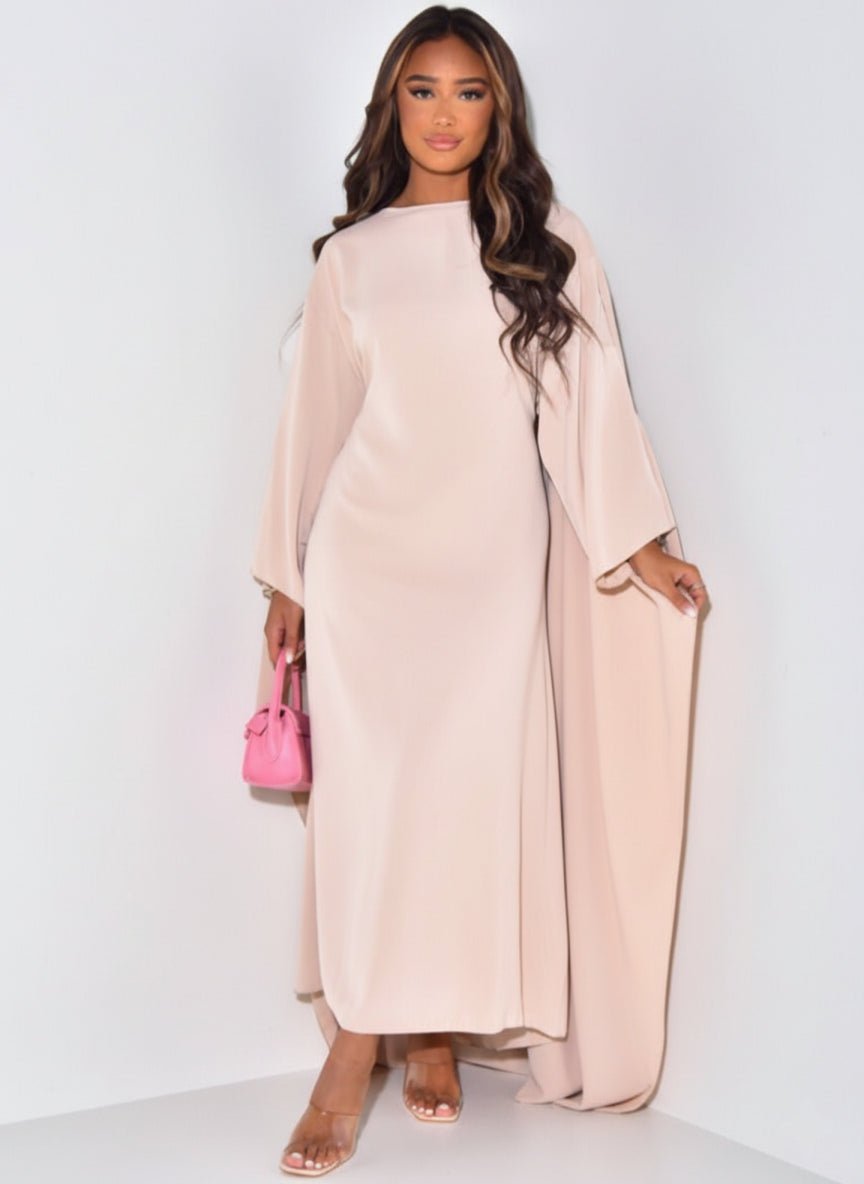 Cape Sleeve Maxi Dress Women Boat Neck Floor Length Formal
