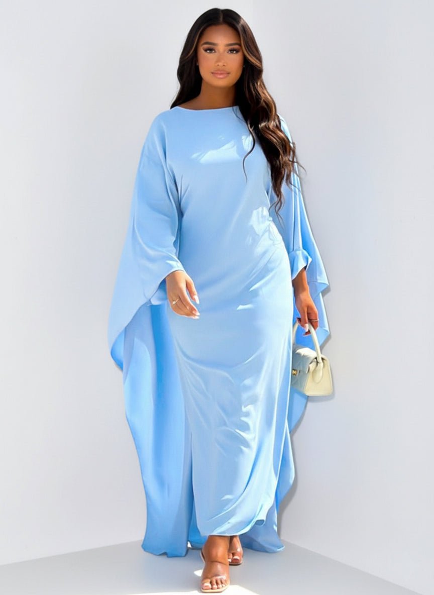 Cape Sleeve Maxi Dress Women Boat Neck Floor Length Formal