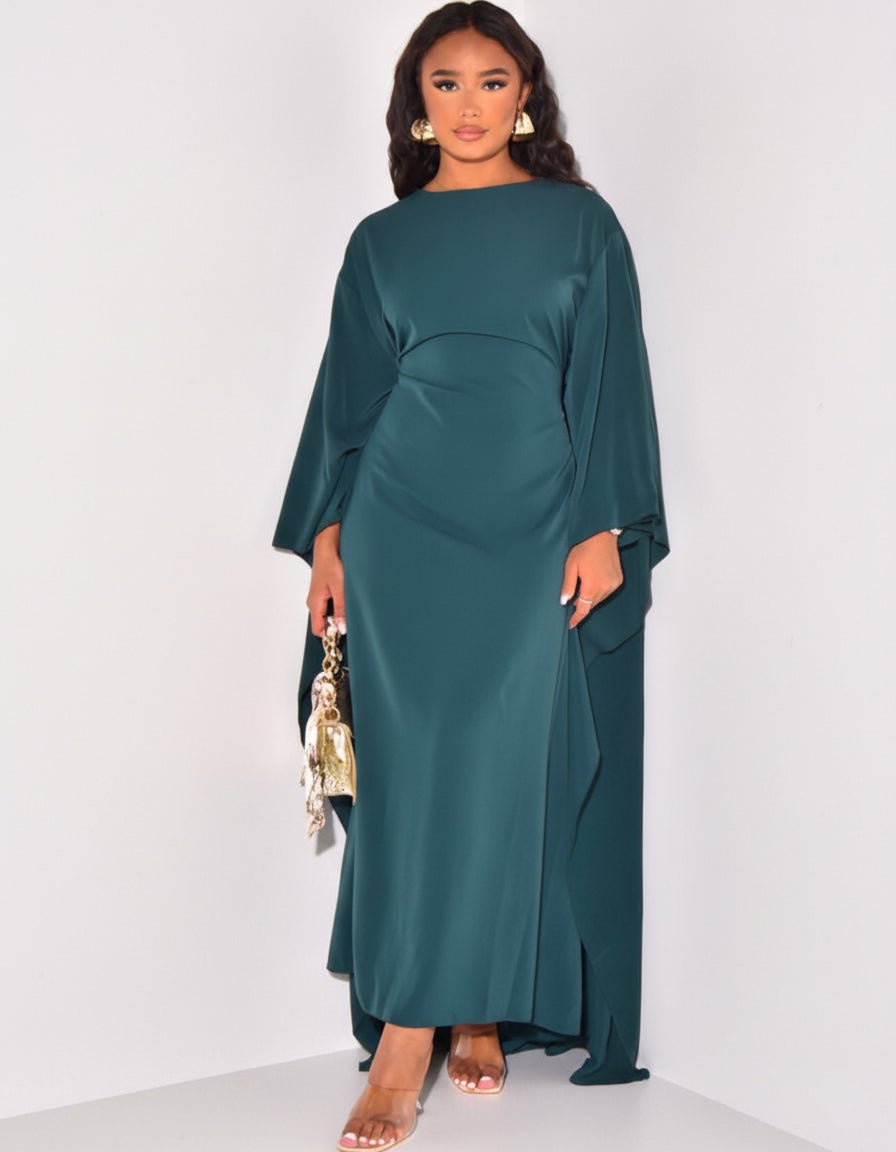 Cape Sleeve Maxi Dress Women Boat Neck Floor Length Formal