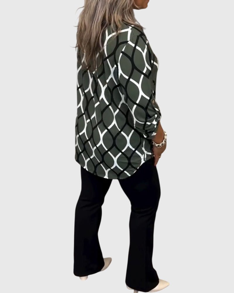Blue Crinkle Cotton V-Neck Button-Front Blouse for Women