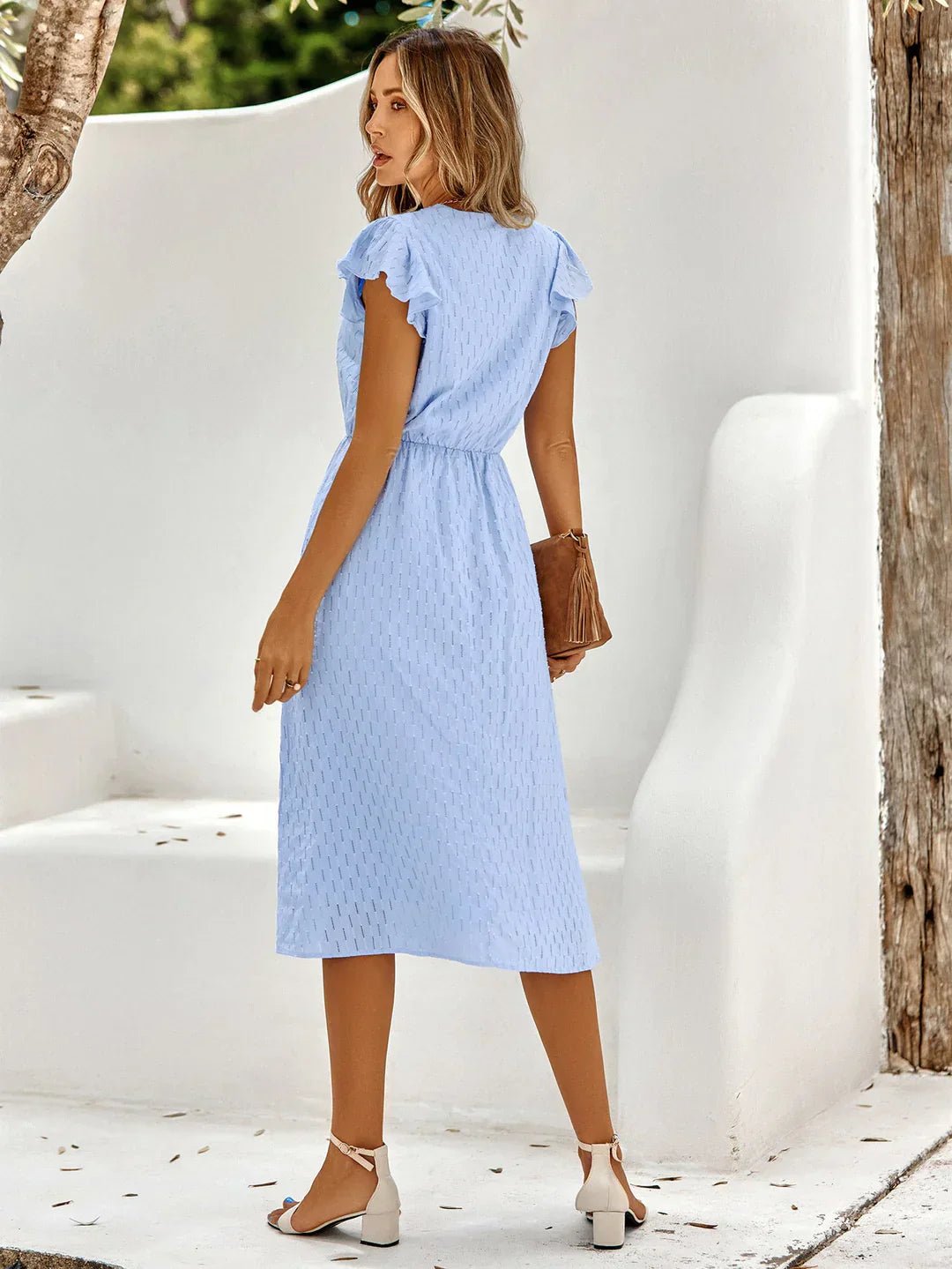 Lightweight Floral Midi Dress with Tie Waist for Women Summer