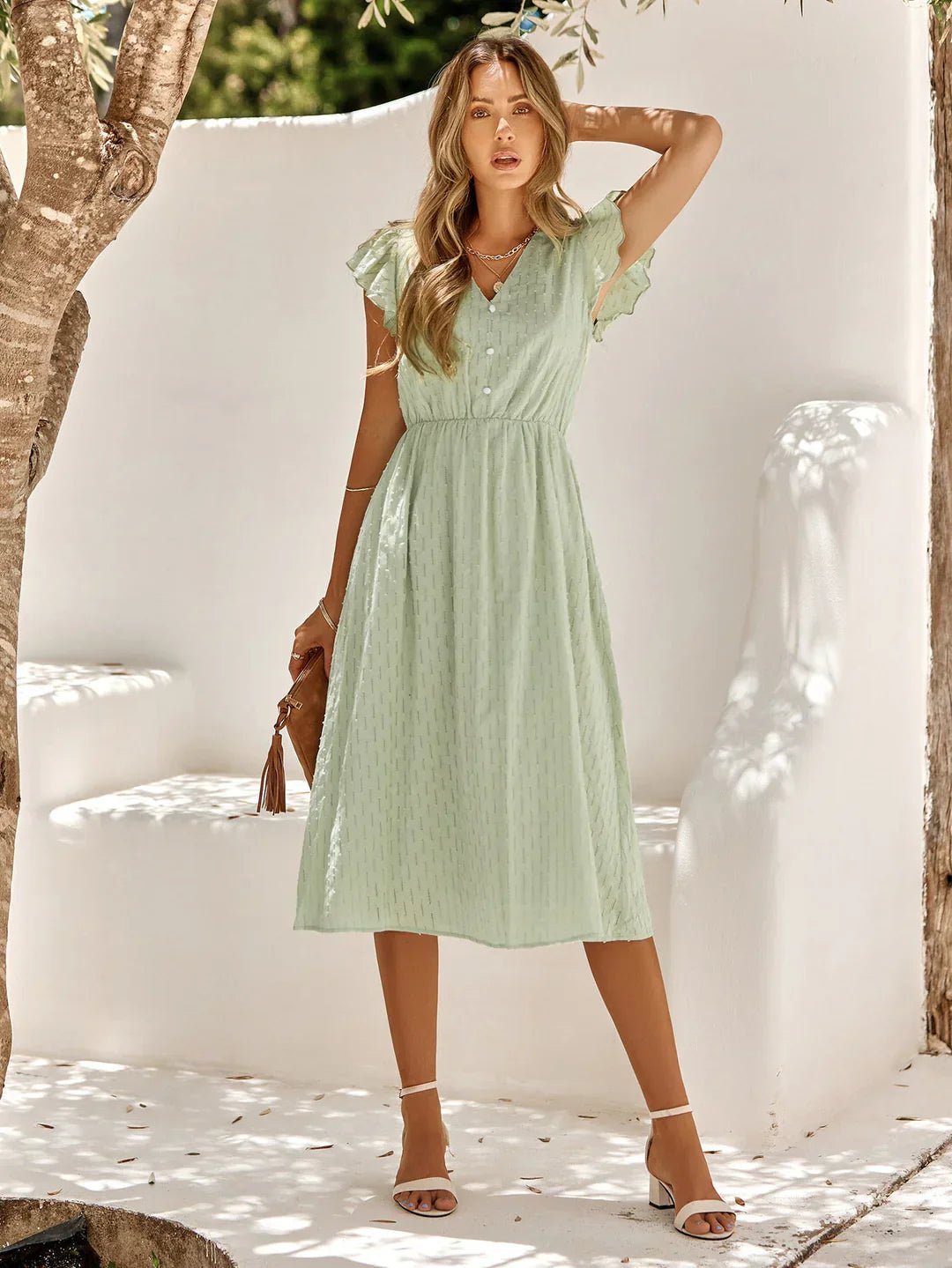 Lightweight Floral Midi Dress with Tie Waist for Women Summer