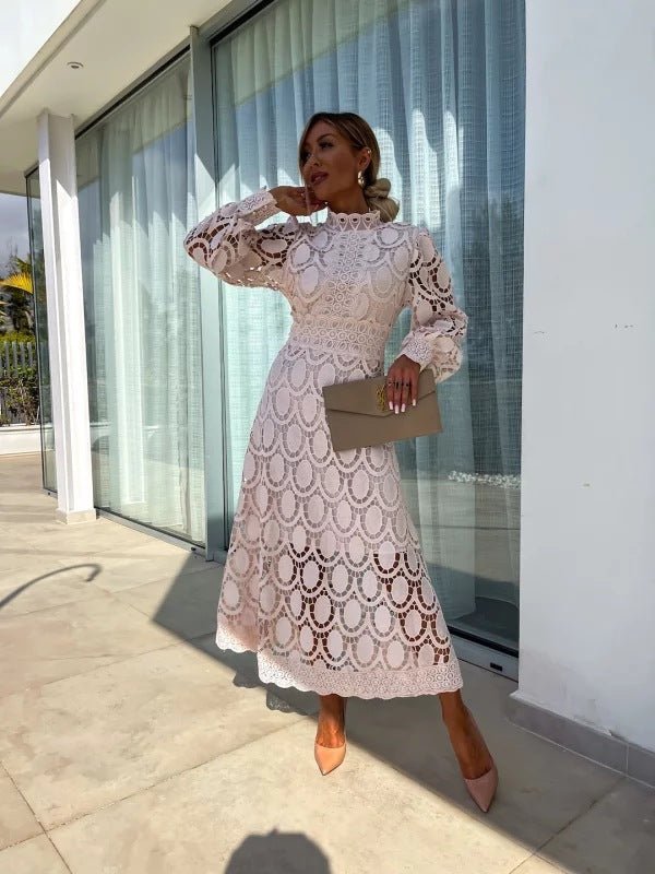 Lace Midi Dress with Floral Embroidery for Formal Occasions
