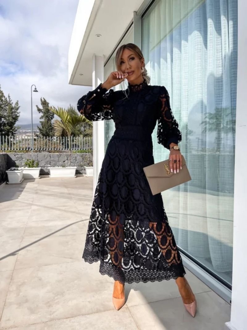 Lace Midi Dress with Floral Embroidery for Formal Occasions