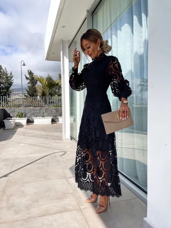 Lace Midi Dress with Floral Embroidery for Formal Occasions