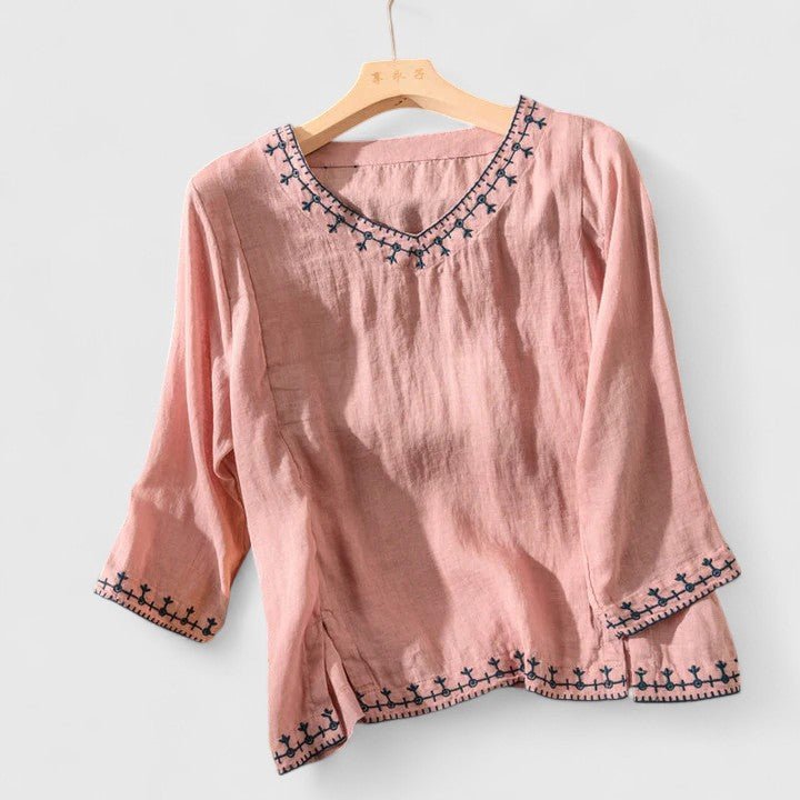 Butter Yellow Linen Blouse with Shawl Collar for Women
