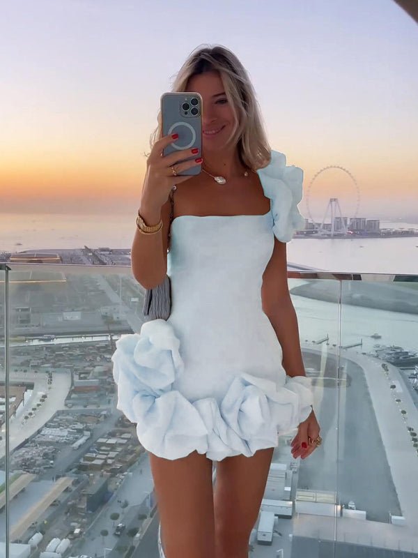 Ruffled Midi Dress for Wedding Guests with Spaghetti Straps