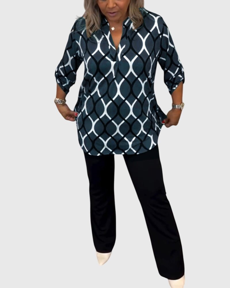 Blue Crinkle Cotton V-Neck Button-Front Blouse for Women