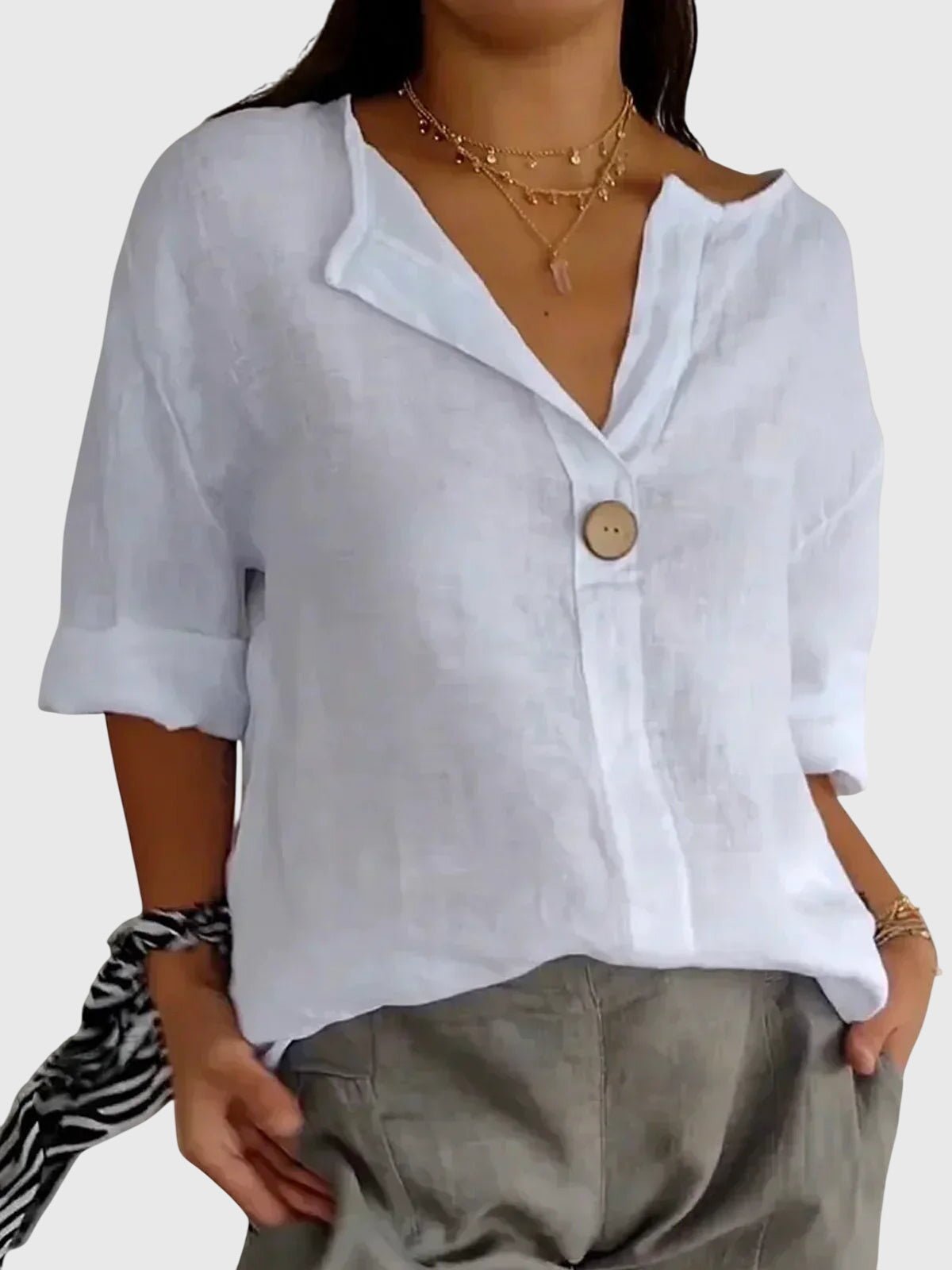 Oversized Linen V-Neck Blouse Minimalist Casual for Women